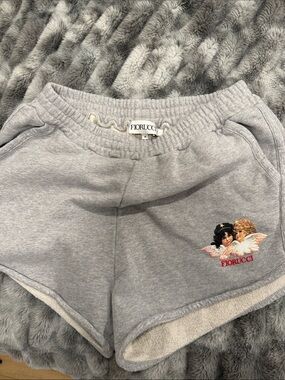 Fiorucci Light Gray Angel Embroidered Athletic Shorts